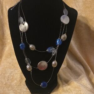 Elegant Silver and Blue Multi-Strand Necklace